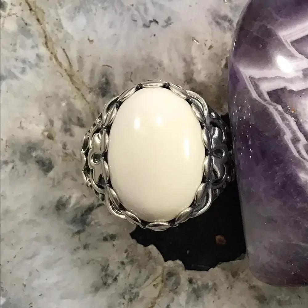 Carolyn Pollack Sterling Silver Oval White Jasper Dome Ring Size 9 For Women - Picture 4 of 10
